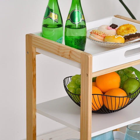 Rootz Keukentrolley - Keukentrolley - Serveerwagen - Keukenkast - Uitneembaar dienblad - 4 lagen - Wit - Naturel