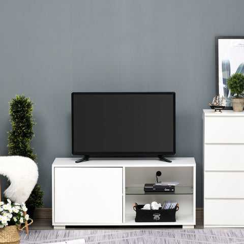 Rootz TV Furniture - Drawers - 2 Open Shelves - Storage Compartment - 100 x 40 x 45 cm - Processed Wood - Glass - White