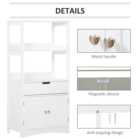 Rootz Bathroom Cabinet - Bathroom Floor Cabinet - Storage Cabinet - Bathroom Midi Cabinet - Drawer Base Cabinet - With 2 Open Shelves - White - 60 x 33 x 122.5 cm
