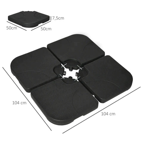 Rootz Parasol Base Weight Plates - Fillable - Weatherproof - Black - 104 cm x 104 cm x 7.5 cm