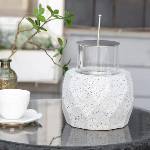 Rootz Table Fireplace In Stone Look - Wind Protection - Fire Pit With Combustion Chamber - Lantern - Gray - 16.5L x 16.5W x 12.5H cm