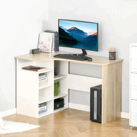 Rootz Computer Desk - L-Shaped Computer Desk - Corner Desk - Study Table with Storage Shelf - Home - Office - 120c m x 70c m x 75 cm