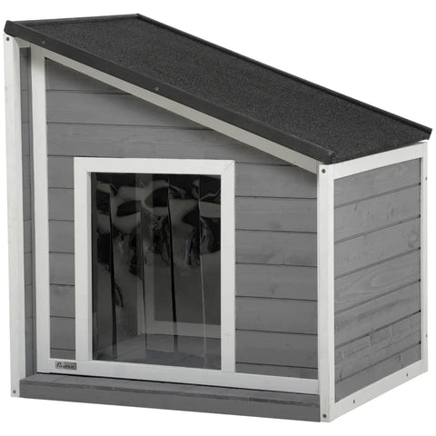 Rootz Hondenkennel - Massief Hout - Weerbestendig - Asfaltdak - Grijs + Wit - 71cm x 58cm x 77cm