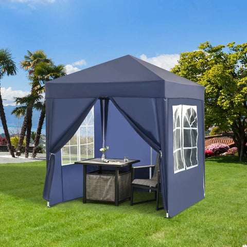 Rootz Folding Gazebo - Quick Assembly - 4 Side Walls - 2 Large Windows - Steel Frame - Blue - 2 x 2 x 2.4 m