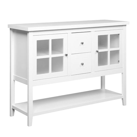 Rootz Kitchen Cabinet - Side Cabinet - Storage Cabinet - TV console - Adjustable Shelves - White - 132 cm x 38 cm x 89 cm