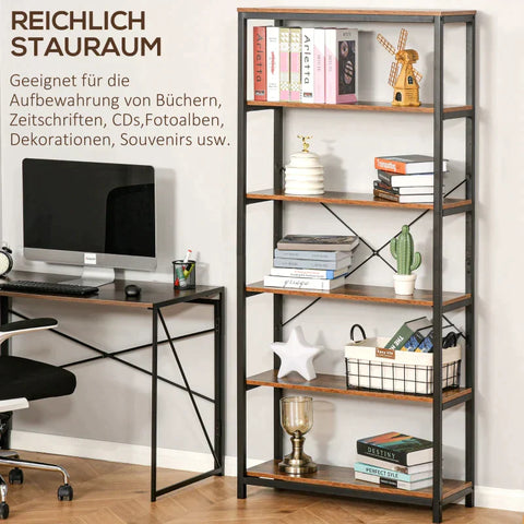 Rootz Book Shelf - Bookcase - Storage Shelf - Display Rack - 6 Tiers - Living Room Shelf - Brown - 80 x 30 x 180 cm
