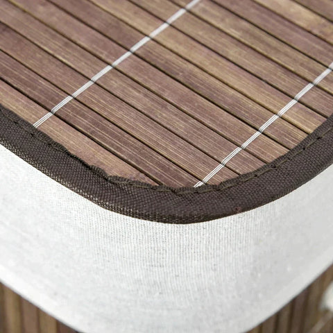 Rootz Wasmand - Wasmand met 3 Handvatten - Wasbare Waszak - Uitneembare Bamboe - Polyester Katoen - Bruin/Wit - 52 x 32 x 63 cm