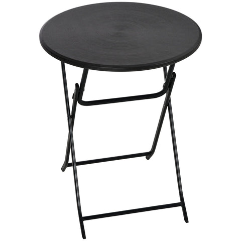 Rootz Garden Table - Round - Foldable - For 2 People - Wood Look - Steel + Plastic - Dark Grey - 60 x 60 x 73 cm