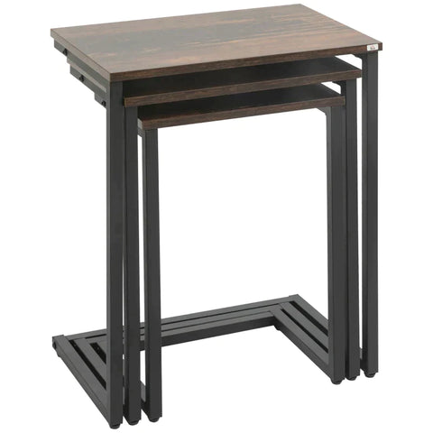 Rootz Side Table - Nesting Tables - Set Of 3 Side Tables - Coffee Table - Chipboard/Steel - Brown + Black - 45 x 30 x 60cm