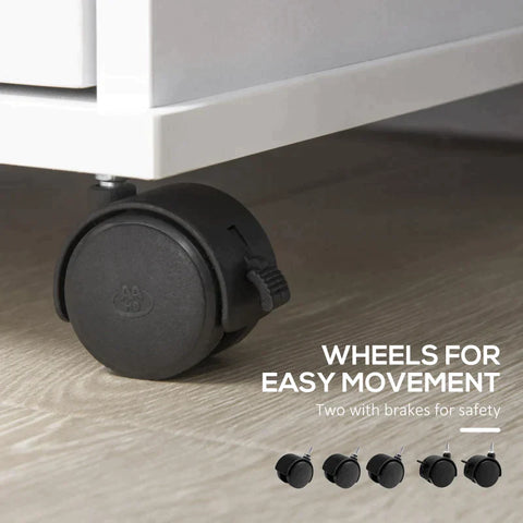 Rootz Office Cabinet - Printer Cabinet - Filing Cabinet With Wheels - Lockable Drawer - A4 Size Documents - White - 80 x 40 x 66.5cm