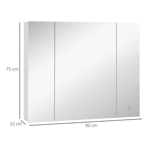 Rootz Mirror Cabinet - Bathroom Cabinet With LED Lighting - White - 90 x 15 x 75 cm