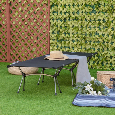 Rootz Campingbed - Campingbed Opvouwbaar - Kampeerbed - Opklapbed - Met Draagtas - In Hoogte Verstelbaar - Tot 150 Kg - Oxford/Aluminium - Zwart - 190 x 65 x 38 cm