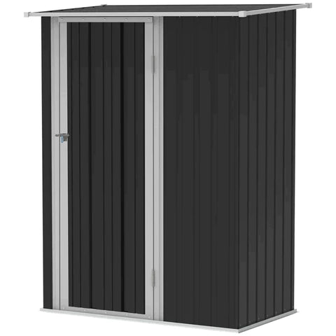 Rootz Garden Storage Shed - Garden Shed - Garden Metal Storage Shed - Tool Shed - With Sloped Roof - Lockable Door - Grey - 142 x 84 x 189 cm