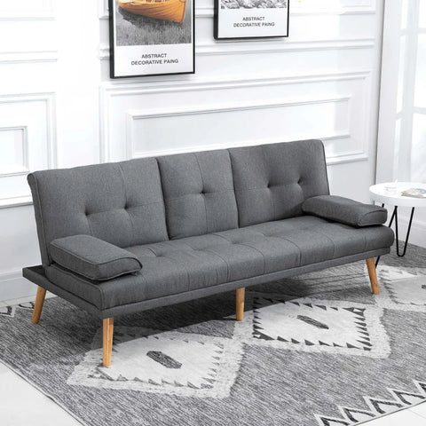 Rootz Sofa Bed - Scandi Design - Comfortable+Pretty - 3 Seater - 2 Cushions - Lie Down - Dark Gray + Natural - 181W x 48D x 42H cm