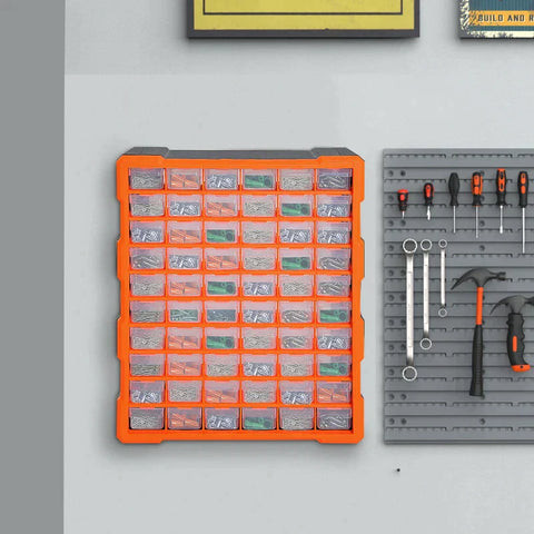 Rootz Opbergkast - Onderdelen Organizer - Wandmontage - 60 Laden - Oranje - L38 x B16 x H47,5 cm