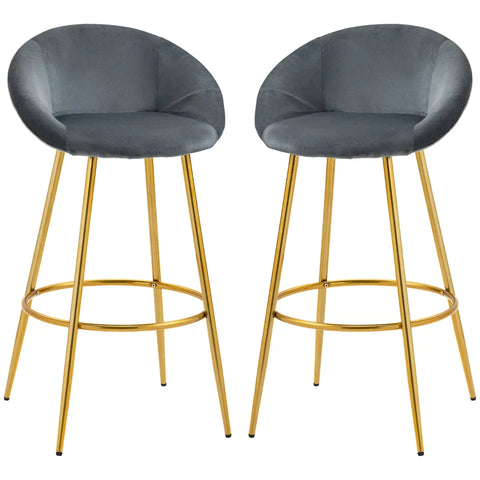 Rootz Barhocker – Hocker – 2er-Set Barhocker – Hochsitz-Barhocker – Mit Fußstütze – Stahl – Dunkelgrau/Gold – 54 x 48,5 x 96 cm