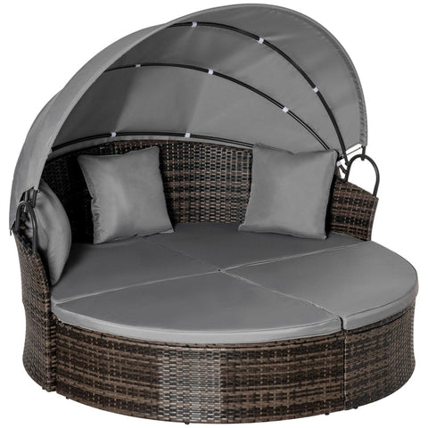 Rootz Poly Rattan Sun Island - Sun Island Foldable Sun Canopy - Seat Cushions - Pillows - Polyester - Grey - 171 cm x 180 cm x 155 cm