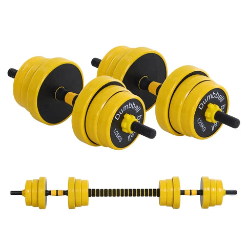 Rootz Barbell & Dumbbell Set - 3-in-1 Dumbbell Set - Plate Bar - Clamp Rod - Home - Gym - Yellow/Black