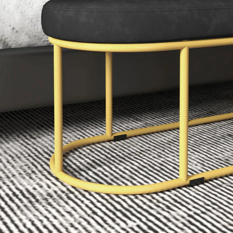 Rootz Shoe Bench - Retro Design - Bed Bench - Hallway Bench - Velvet Look - Up To 200 Kg - Metal Frame - Black - 100 X 37 X 43cm