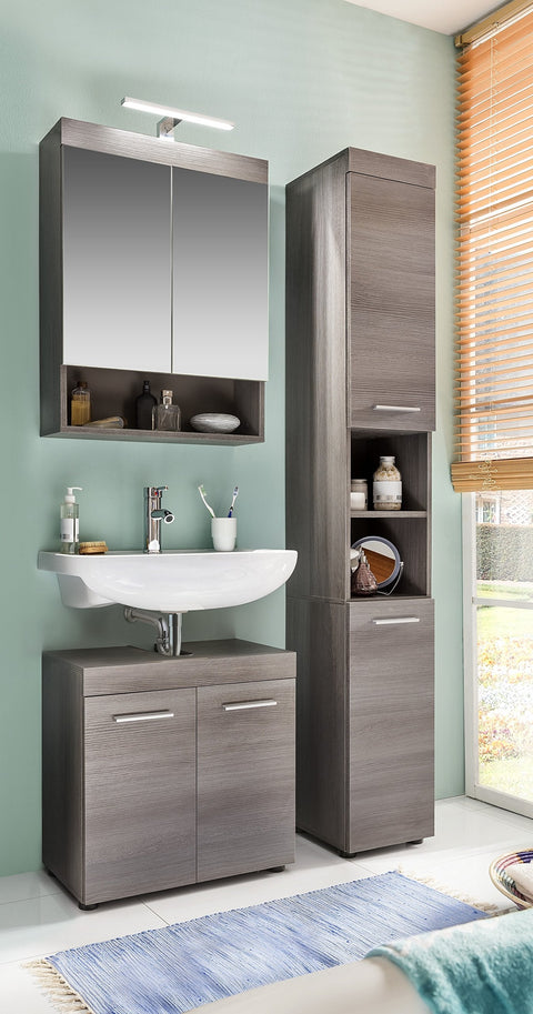 Rootz Bathroom Set of 3 - Vanity Set - Chest of Drawers - Storage Dresser - Modern Bath Furniture - Organizer - Silver - 103 x 190 x 31 cm