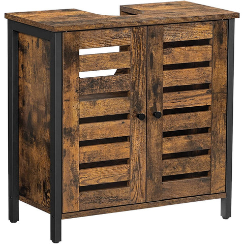 Rootz Bathroom Furniture - Bathroom Cabinet - Washbasin Base Cabinet - 2 Doors - Industrial - Brown - Black - Processed Wood - Steel - 60 x 30 x 60 cm