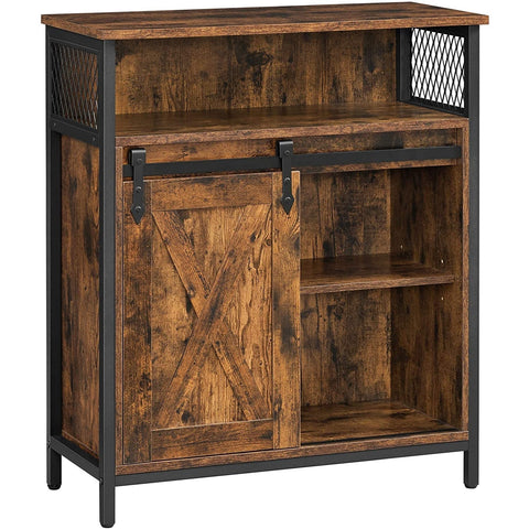 Rootz Sideboard - Storage Cabinet - Kitchen Cabinet - Sliding Door - Open Compartment - Adjustable Shelf - Industrial - Brown - Black - 70 x 30 x 80 cm