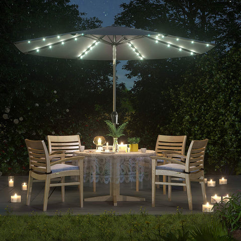 Rootz Parasol - LED Lighting - Solar Energy - Bendable - Crank - Grey/Beige - 270 x 270 x 240 cm