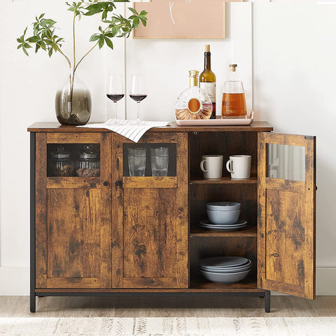 Rootz Sideboard - Kitchen cabinet - Storage cabinet - Industrial - Processed Wood - Metal - Brown - Black - 100 x 35 x 75 cm
