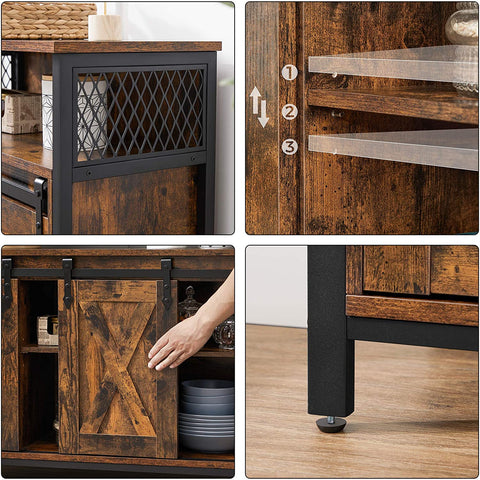 Rootz Dressoir - Opbergkast - Dressoir - Keukenkast - 2 Schuifdeuren - Verstelbare Plank - Industrieel - Bruin - Zwart - 100 x 33 x 80 cm