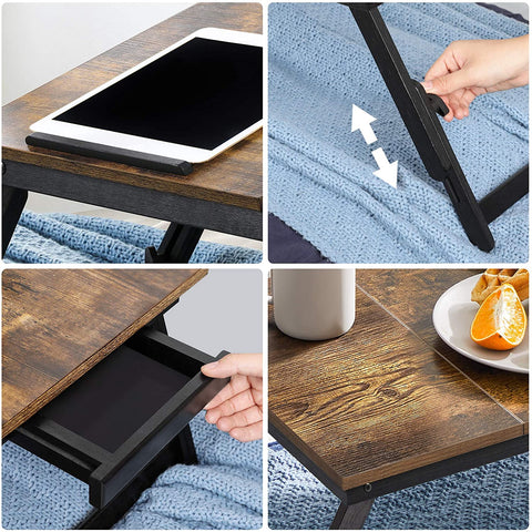 Rootz Laptop Table - Laptop Stand - Notebook Table - Breakfast Tray - Foldable Legs - Height Adjustable - Up to 14.3 Inch - Brown - Black - 71 x 35 x 23 cm