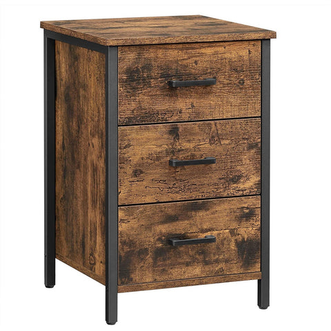 Rootz Bedside table - chest of drawers - side table - 3 drawers - industrial - brown - black - processed wood - metal - 40 x 40 x 60 cm