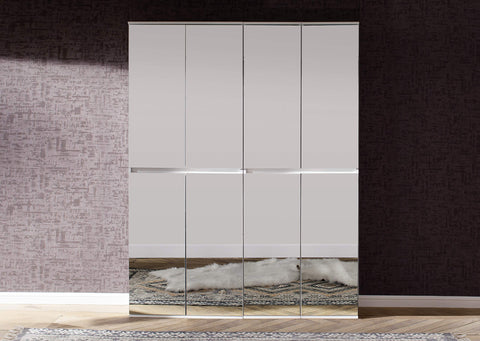 Rootz Wardrobe with Mirror - Closet - Storage Cabinet - Armoire - Clothes Organizer - Dressing Unit - White Melamine - 148 x 191 x 34 cm