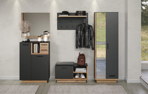 Rootz Wandspiegel - Reflecterend Glas - Kaptafel - Kijkglas - Halreflector - Decorversterker - Interieuraccent - Antraciet met Coast Evoke Oak - 80x72x12cm