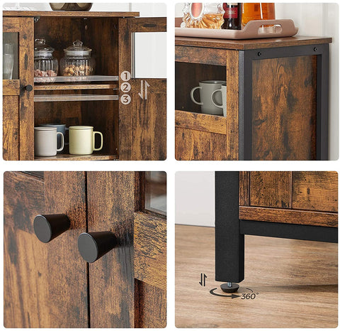 Rootz Sideboard - Kitchen cabinet - Storage cabinet - Industrial - Processed Wood - Metal - Brown - Black - 100 x 35 x 75 cm