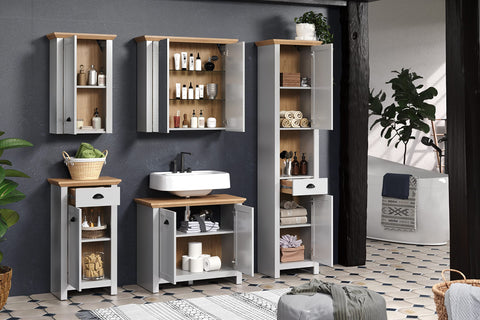 Rootz Wall Cupboard - Stylish Hanging Cabinet with Adjustable Door and Shelf - Grey Oak - 46x73x24 cm