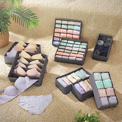 Rootz Organizers - Storage Boxes - Underwear - Socks - Ties - Scarves - Set Of 8 - Grey