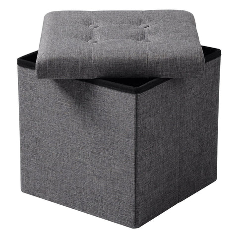 Rootz Storage Stool - Seating Bench - Ottoman - Footrest - Storage Box - Foldable Seat - Storage Cube - Dark Gray - 37.5x38x37.5 cm