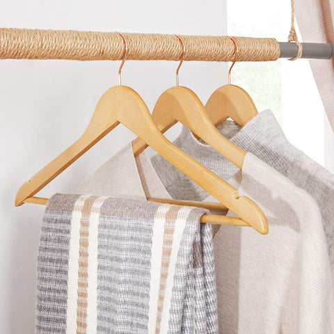 Rootz Wooden Clothes Hangers - Set Of 20 - Suit Hangers - Anti-Slip - 360 Degree Swivel Hook - Coats - Shirts - Pants - Natural Color