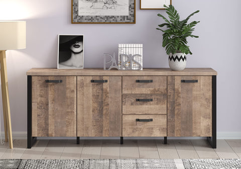 Rootz Premium Sideboard - Stylish Furniture Piece for Home Decor - Stylish Buffet - Chic Cupboard - Modern Credenza - Trendy Cabinet - Contemporary Shelving - Brown & Black - 214 x 86 x 45 cm