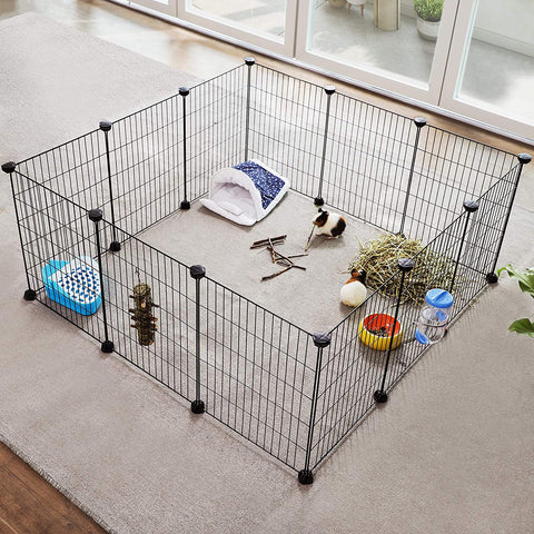 Rootz Animal Run - Adjustable Box - Animal Hutch - Guinea Pig Enclosure - Mesh House - 143 x 73 x 46 cm - Black