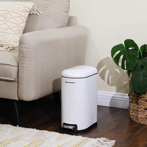 Rootz Trash Can - 10 L - Pedal Bin - Inner Bucket - Soft Close - Waste Bin - White - Steel - Plastic - 18.7 x 27.3 x 40.1 cm