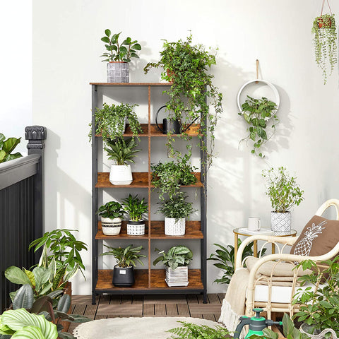 Rootz Bookcase - Storage Cabinet - 8 Compartments - Brown - Black - Processed Wood - Metal - 80 x 33 x 149 cm