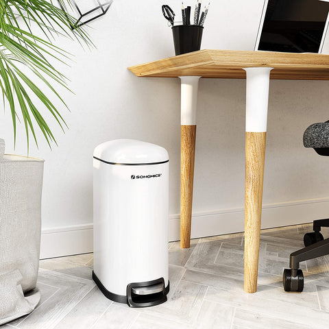 Rootz Trash Can - 10 L - Pedal Bin - Inner Bucket - Soft Close - Waste Bin - White - Steel - Plastic - 18.7 x 27.3 x 40.1 cm