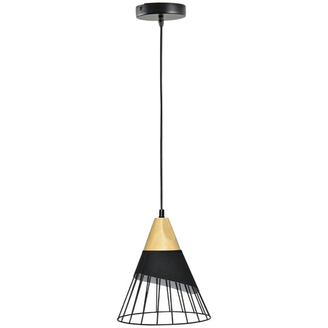 Rootz Hanging Lamp - Ceiling lamp - Hanging Light - Industrial Design - Metal/Rubber Wood/Terylene Cotton - Black/Natural - 24 cm x 24 cm x 28 cm