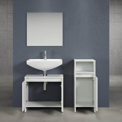 Rootz Basic Bathroom Set - Bath Ensemble - Vanity Collection - Restroom Suite - Washroom Set - Lavatory Combo - Toilet Furniture - White - 107 x 164 x 28 cm