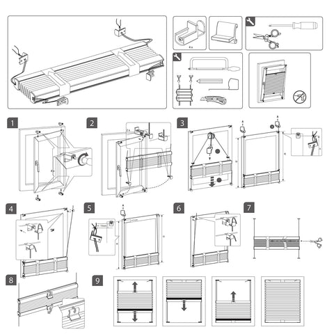 Rootz Plisse Pleated Blind - Window Shade - Sunscreen - Light Filter - Privacy Screen - Room Darkening - Blackout Curtain - White - 60x130cm