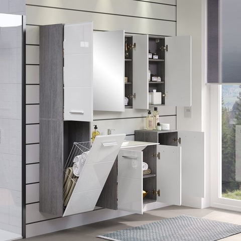 Rootz Bathroom Chest - Storage Cabinet - Vanity Unit - Drawer Stand - Bathroom Organizer - Wooden Furniture - Smoke Silver/White High Gloss - 35x68x34 cm