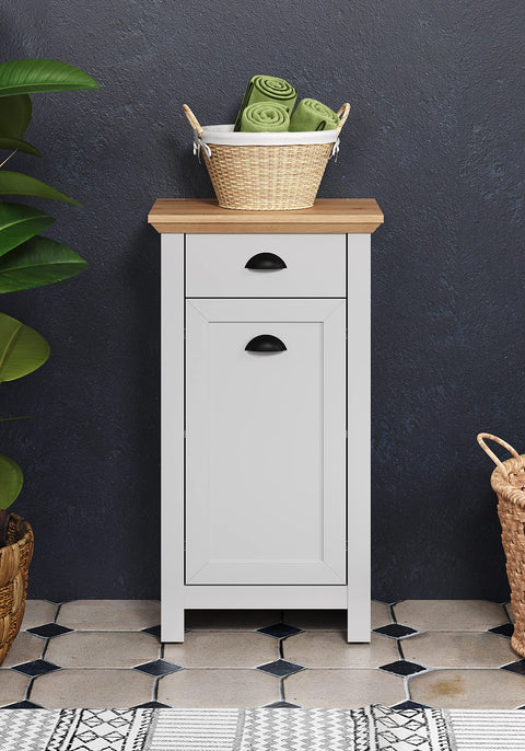 Rootz Stylish Grey Oak Bathroom Drawer Chest - Spacious Bathroom Cabinet with Drawer - Door and Shelf - Light Grey/Artisan Oak - 46x84x33 cm