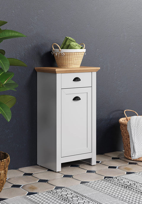 Rootz Stylish Grey Oak Bathroom Drawer Chest - Spacious Bathroom Cabinet with Drawer - Door and Shelf - Light Grey/Artisan Oak - 46x84x33 cm