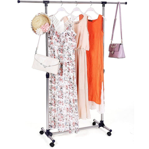 Rootz Adjustable Clothes Rack - Mobile On Wheels - Wardrobe Rack Standing - 150 x 44 x 165